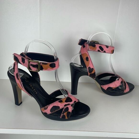 Gianni Bini Veronica Leopard Print Hair on Hide Strappy Heeled Sandals 8 - Picture 2 of 13